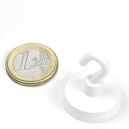 FTNW-25, Hook magnet white Ø 25,3 mm, powder-coated, thread M4