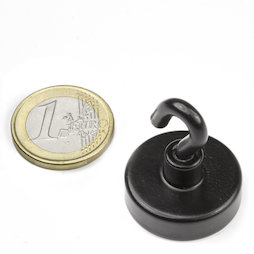 FTNB-25, Hook magnet black Ø 25,3 mm, powder-coated, thread M4
