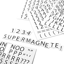 BA-015LN, Letters & numbers magnetic, for labelling metal shelves, 120 characters per A4 sheet, 2-piece set, white